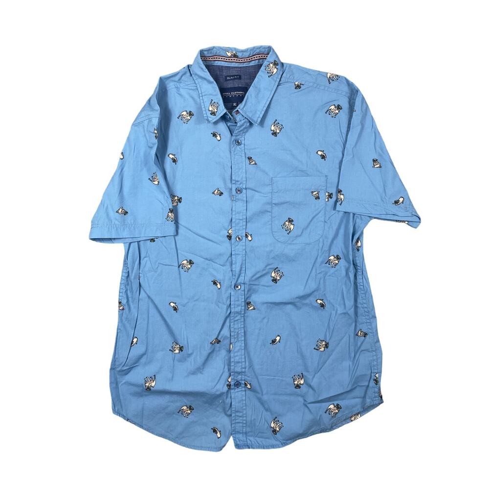 Drill Clothing Co Mens Size XL Slim Fit Pug All Over Print Button Down Shirt